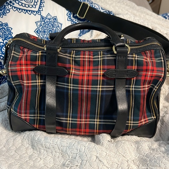 Polo Ralph Lauren Tartan Plaid Duffle Crossbody Satchel Boston Shoulder Bag - Picture 3 of 11
